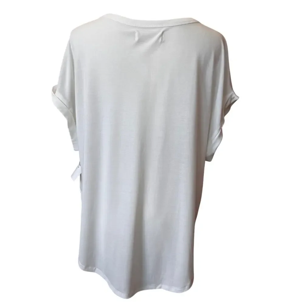 New Lucky Brand Women's Off White Scoop Neck Short Sleeves Round Hem Tee Size M